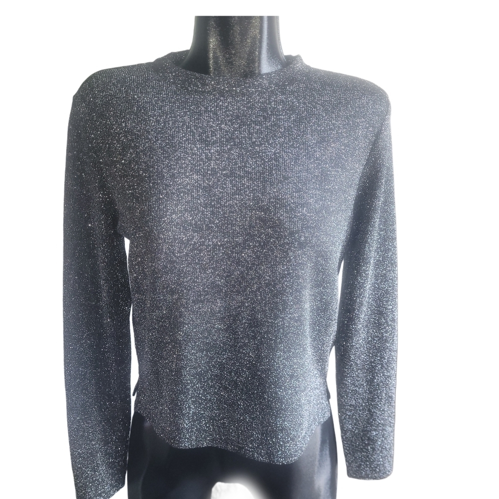 Divided By H&M Black Silver Shimmery Long Sleeve Top Size XS